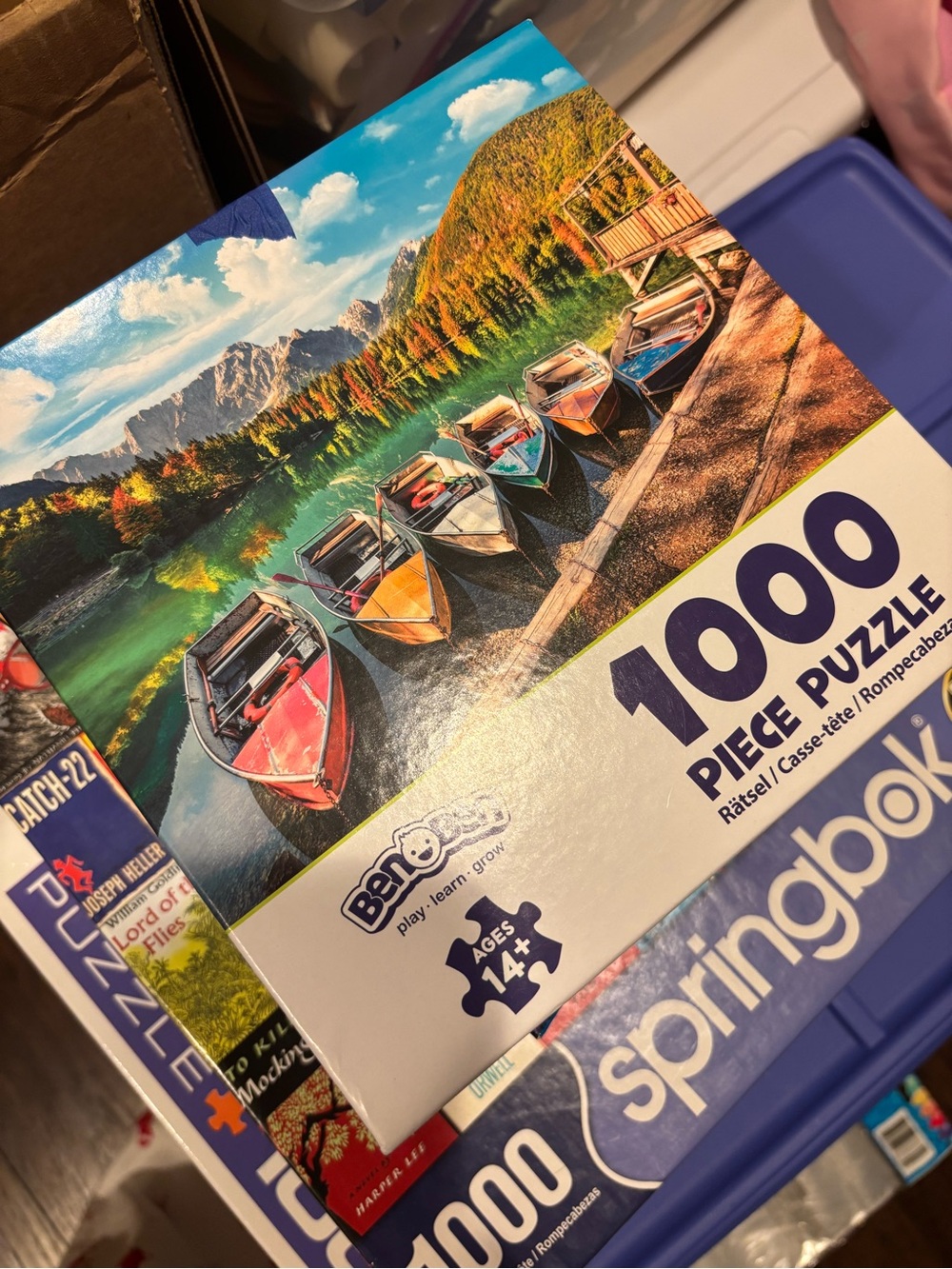Colorful Rowboats Lake Print 1000 Piece Puzzle - Vibrant Scenic Wall Art